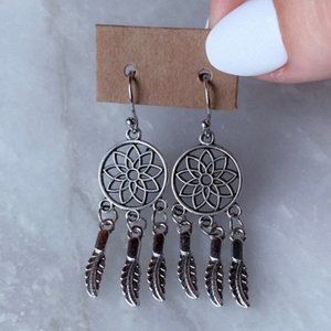 Boutique Boho Silver Dreamcatcher Dangle Earrings